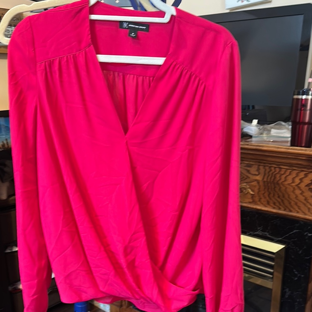 INC International Concepts Pink Wrap Blouse with Long Sleeves